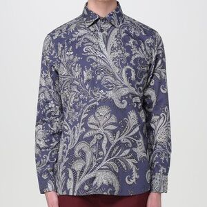 NWT ETRO Milano paisley print blue mens button down shirt spring cotton size 38